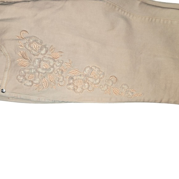 Eric Peach Floral Embroidered Denim Jeans Women Size 10 Pink Pastel Crop Stretch - Picture 8 of 8